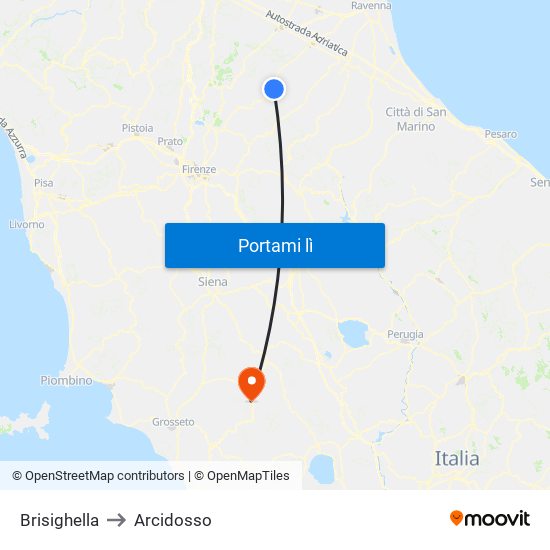 Brisighella to Arcidosso map