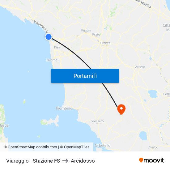 Viareggio Stazione FS to Arcidosso map