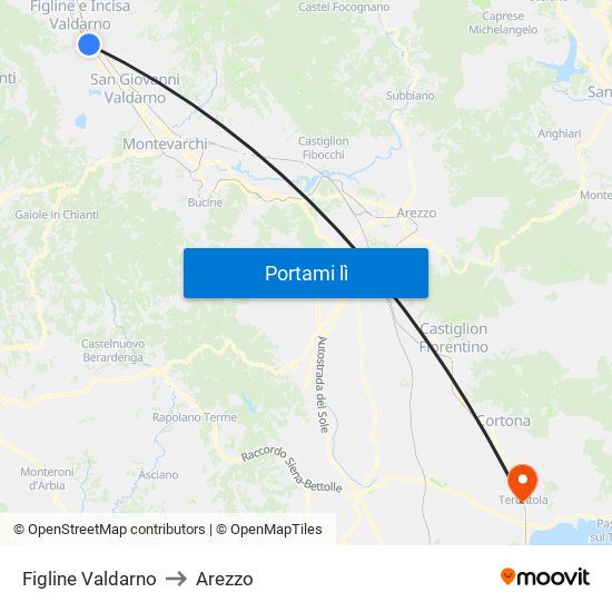 Figline Valdarno to Arezzo map