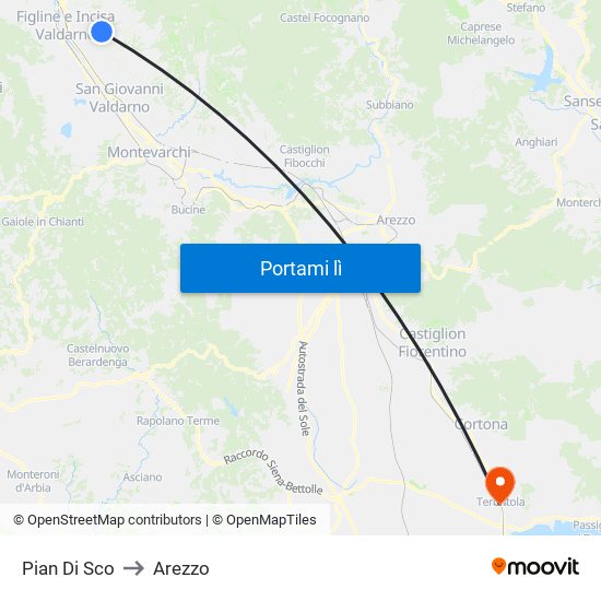 Pian Di Sco to Arezzo map