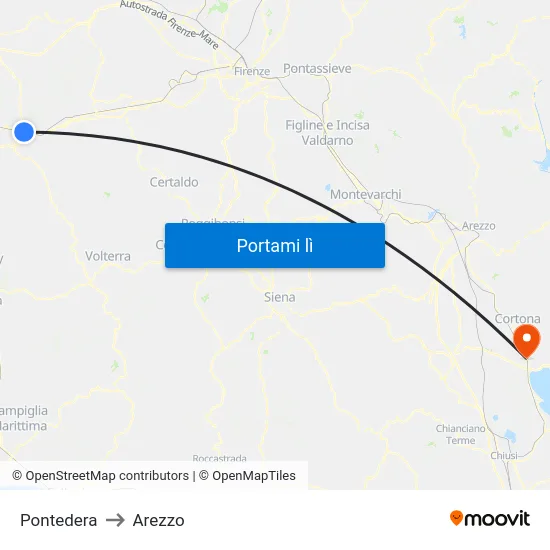 Pontedera to Arezzo map