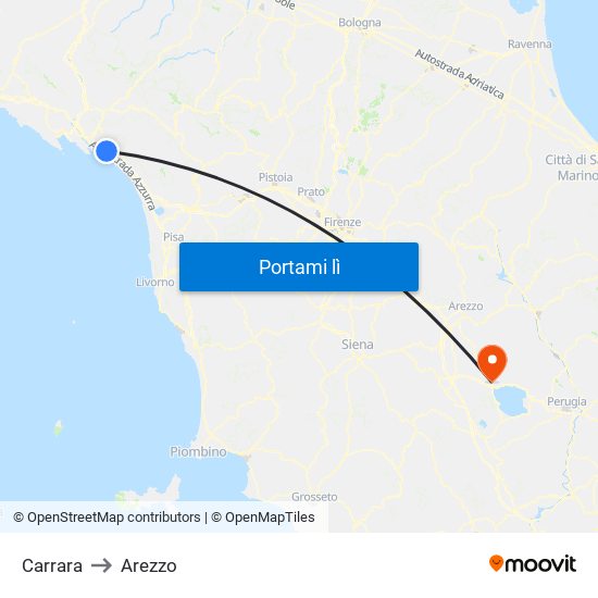 Carrara to Arezzo map