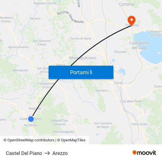 Castel Del Piano to Arezzo map