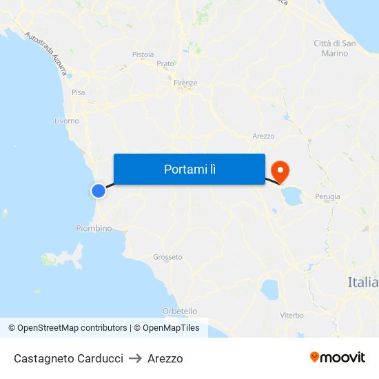 Castagneto Carducci to Arezzo map