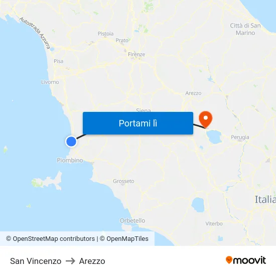 San Vincenzo to Arezzo map