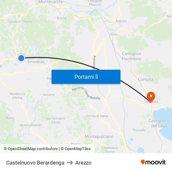 Castelnuovo Berardenga to Arezzo map