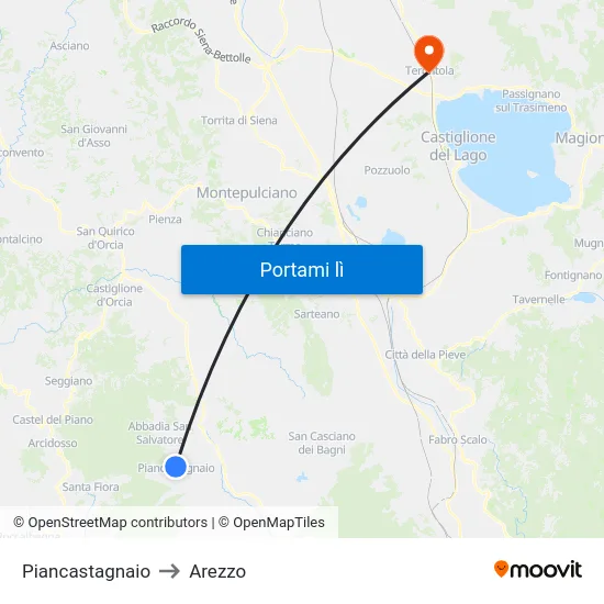 Piancastagnaio to Arezzo map