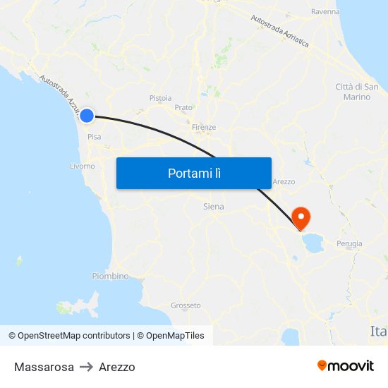 Massarosa to Arezzo map