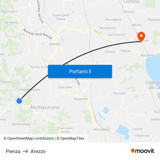 Pienza to Arezzo map