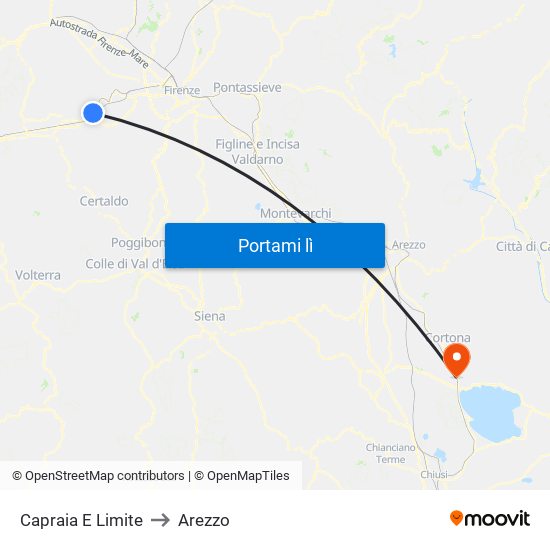 Capraia E Limite to Arezzo map