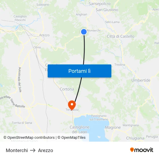 Monterchi to Arezzo map
