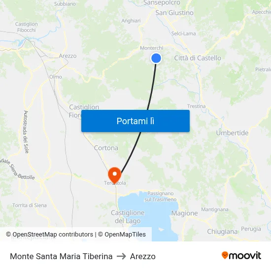 Monte Santa Maria Tiberina to Arezzo map