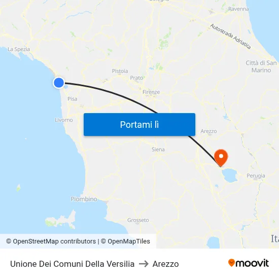 Unione Dei Comuni Della Versilia to Arezzo map