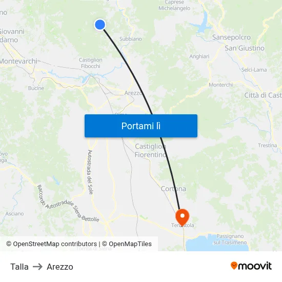 Talla to Arezzo map
