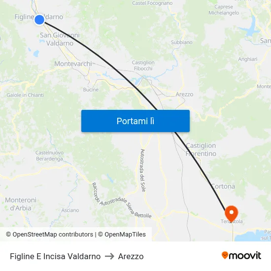 Figline E Incisa Valdarno to Arezzo map