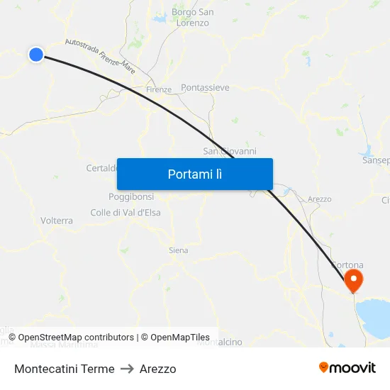 Montecatini Terme to Arezzo map
