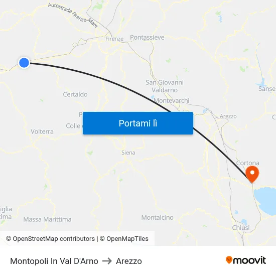 Montopoli In Val D'Arno to Arezzo map