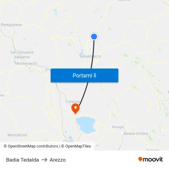 Badia Tedalda to Arezzo map