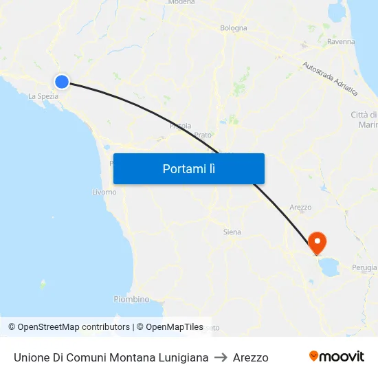 Unione Di Comuni Montana Lunigiana to Arezzo map