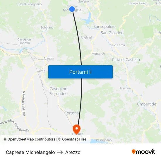 Caprese Michelangelo to Arezzo map