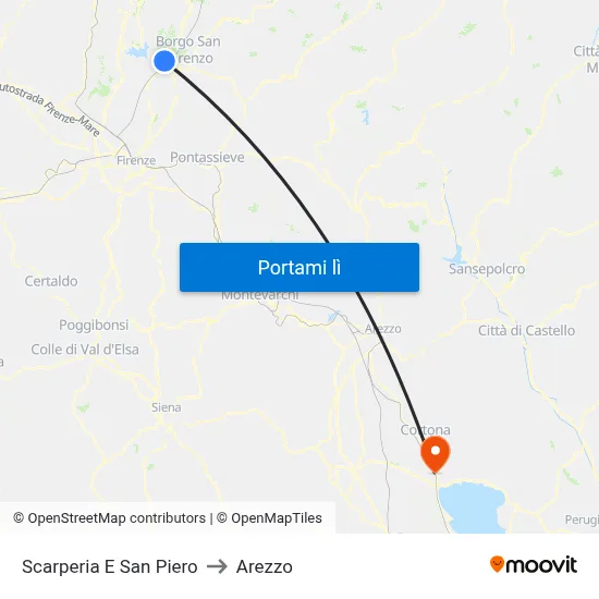 Scarperia E San Piero to Arezzo map