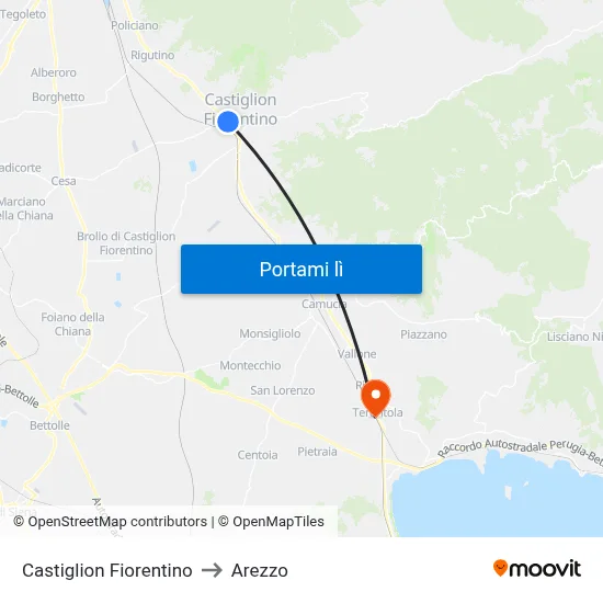 Castiglion Fiorentino to Arezzo map