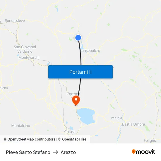 Pieve Santo Stefano to Arezzo map