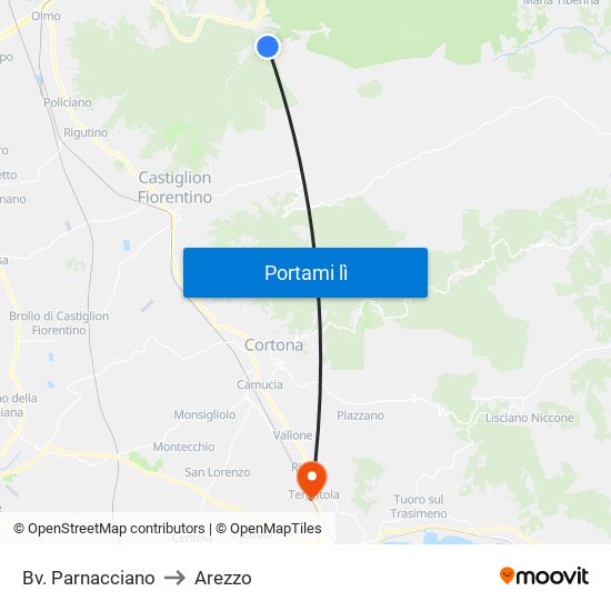 Bv. Parnacciano to Arezzo map