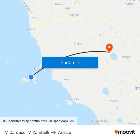 V. Carducci, V.  Zambelli to Arezzo map