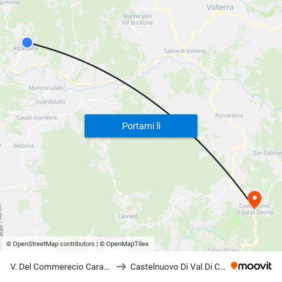 V. Del Commerecio Carabinieri to Castelnuovo Di Val Di Cecina map