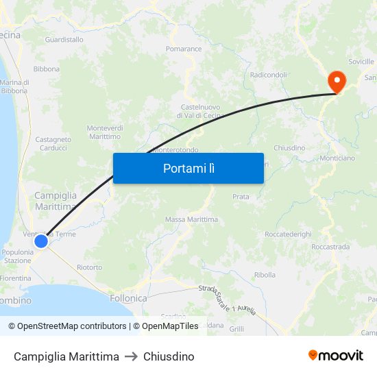 Campiglia Marittima to Chiusdino map