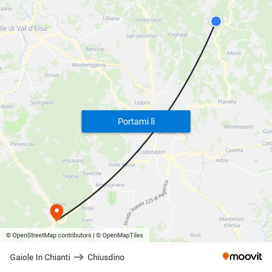 Gaiole In Chianti to Chiusdino map