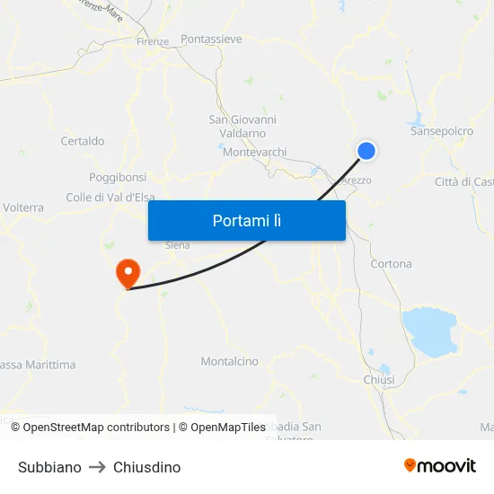 Subbiano to Chiusdino map