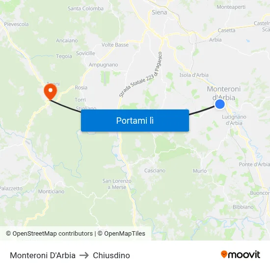 Monteroni D'Arbia to Chiusdino map