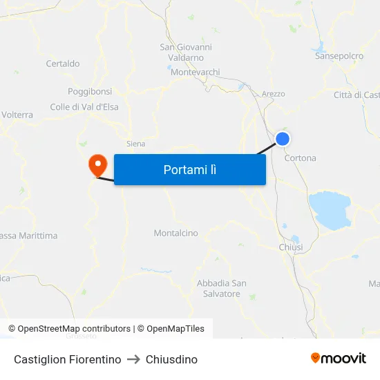Castiglion Fiorentino to Chiusdino map