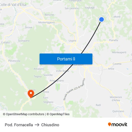 Pod. Fornacella to Chiusdino map