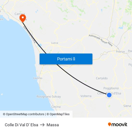 Colle Di Val D' Elsa to Massa map