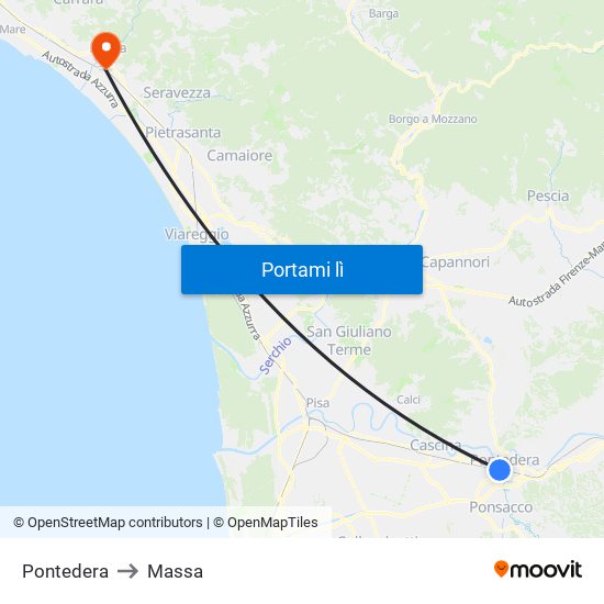 Pontedera to Massa map