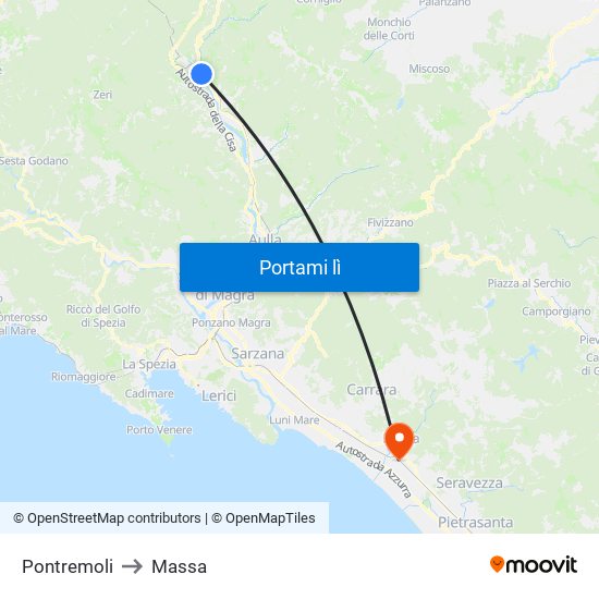 Pontremoli to Massa map