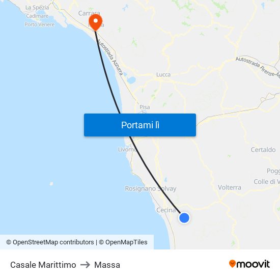 Casale Marittimo to Massa map
