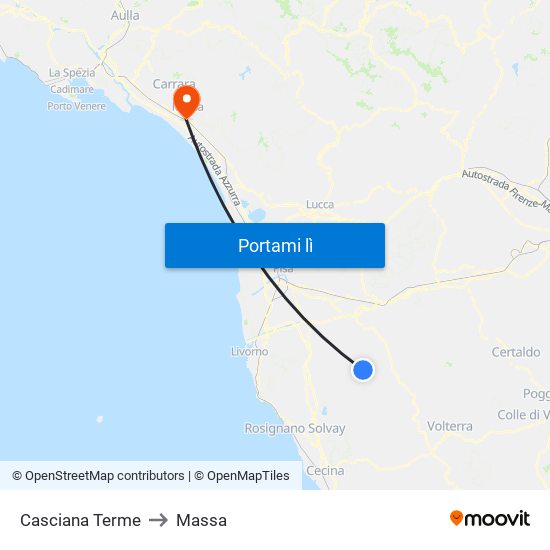 Casciana Terme to Massa map