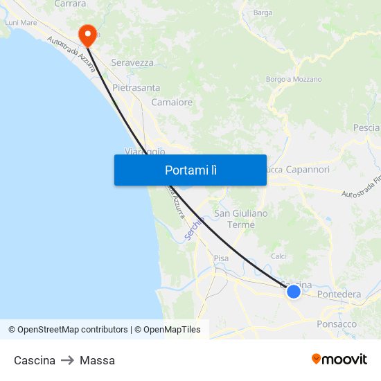 Cascina to Massa map