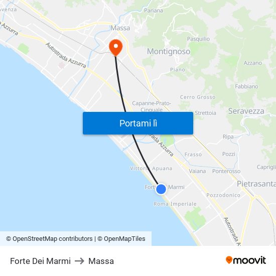 Forte Dei Marmi to Massa map