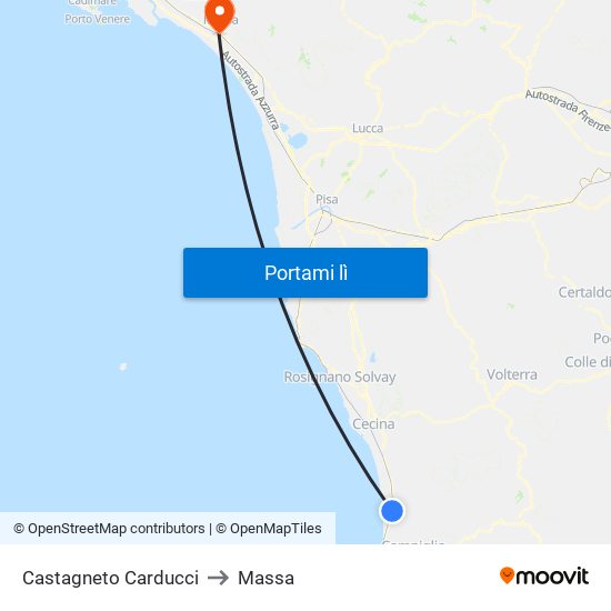Castagneto Carducci to Massa map