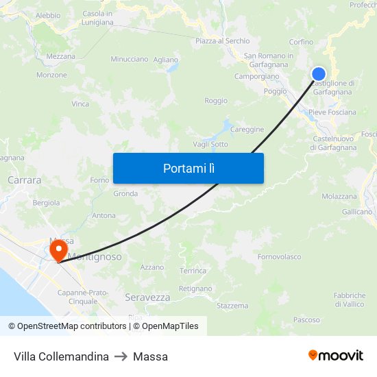 Villa Collemandina to Massa map