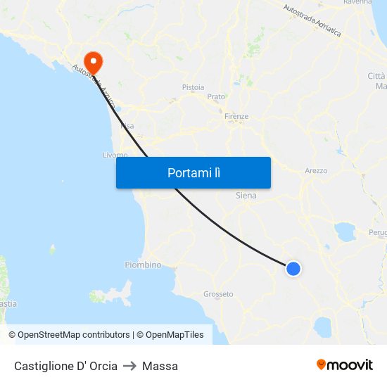 Castiglione D' Orcia to Massa map