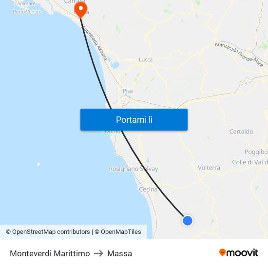 Monteverdi Marittimo to Massa map