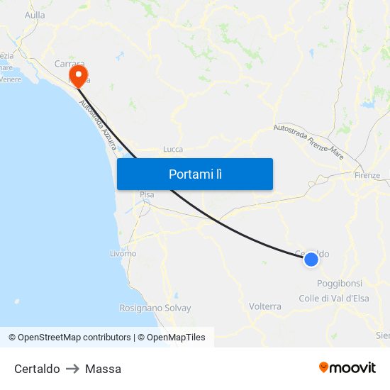 Certaldo to Massa map