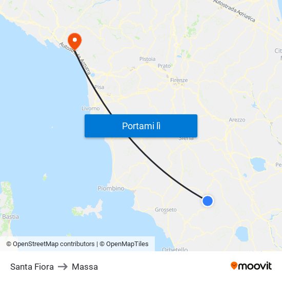 Santa Fiora to Massa map