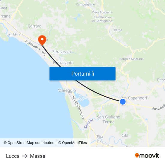 Lucca to Massa map